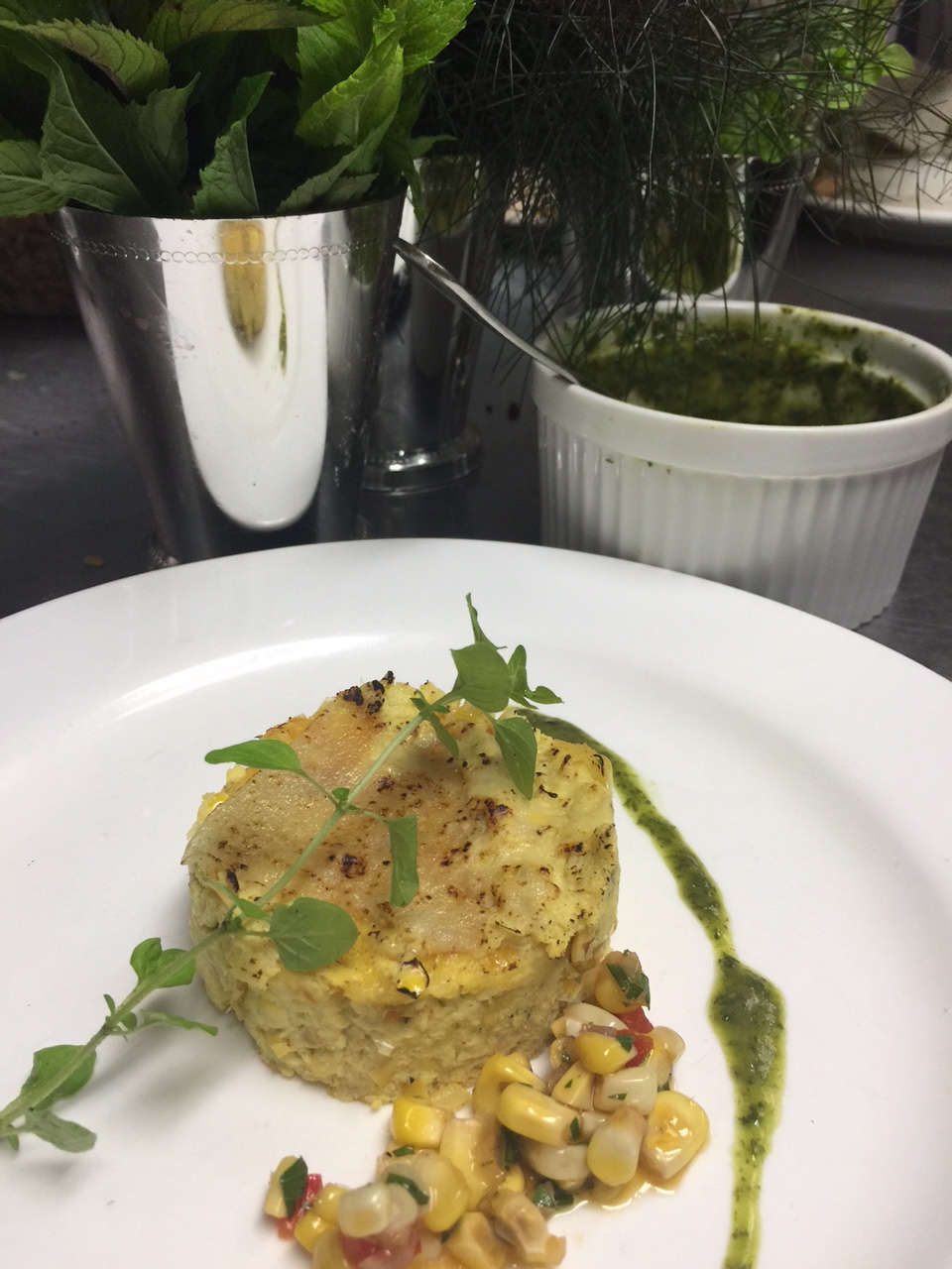 Corn Pudding with Manchego Grantinee