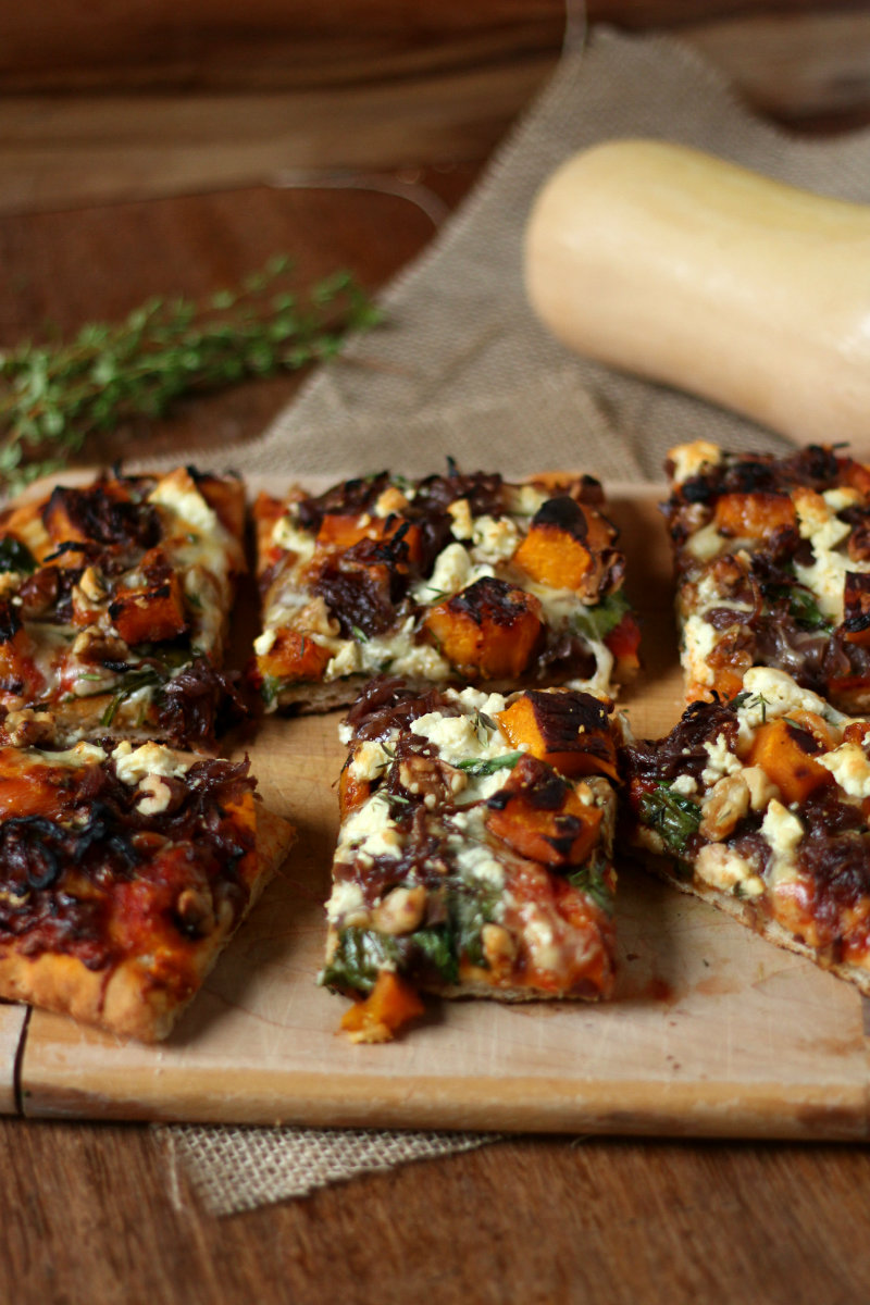 Pizza with Roasted pumpkin Caramelized Onions and Walnuts