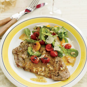 veal-scallopine-with-charred-cherry-tomato-salad