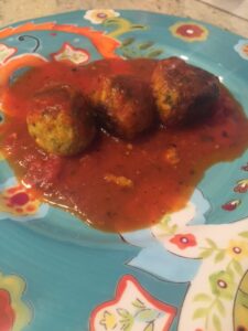 veggie-turkey-meatballs with sauce
